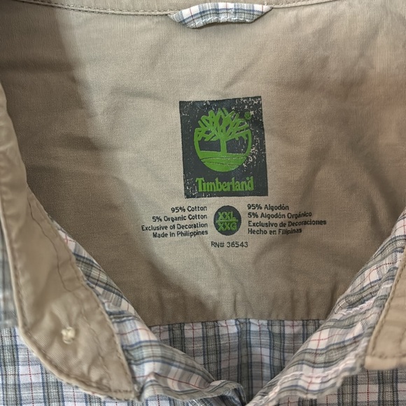 Mens Timberland Button Down Plaid Shirt, XXL, Green - Picture 2 of 6